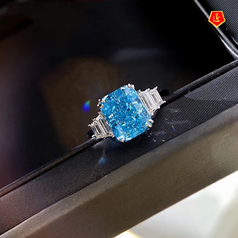 [Ready Stock]Pt950 Topaz Blue Moissanite Ring