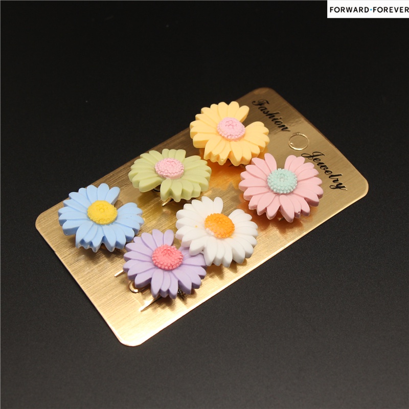 6pcs Bros Pin Kombinasi Bunga Daisy Cherry Blossom Bahan Plastik M70068