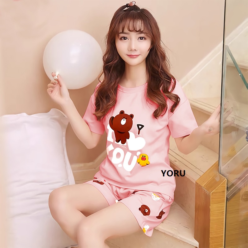 Pamelo Baju Tidur Baby doll Wanita Dewasa Stelan HP/Celana Pendek Allsize Baju Tidur Katun Piyama Kaos Katun