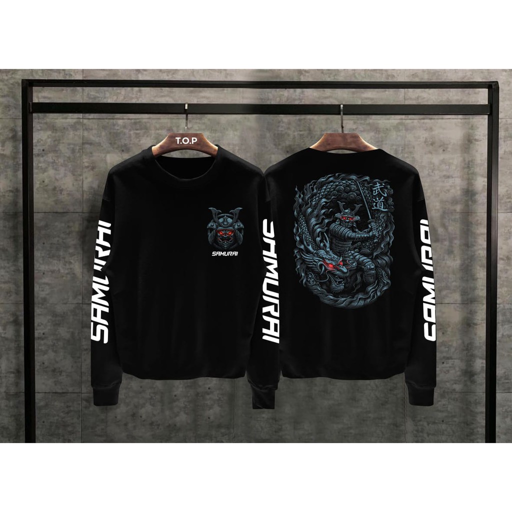 COD Kaos Distro Samurai Naga Lengan Panjang Baju Pria Dewasa Keren Tshirt Cowok Cotton