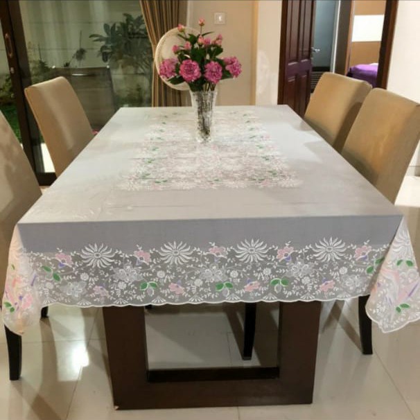 Taplak Meja Makan - Taplak Meja Makan Plastik Warna Putih Anti Air Shabby Chic Waterproof