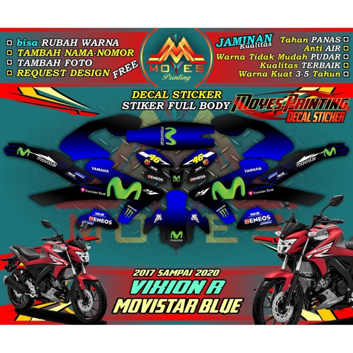 BISA COD/BAYAR DITEMPAT. Sticker Decal Vixion R Movistar Blue - Striping Vixion R Movistar Spec B