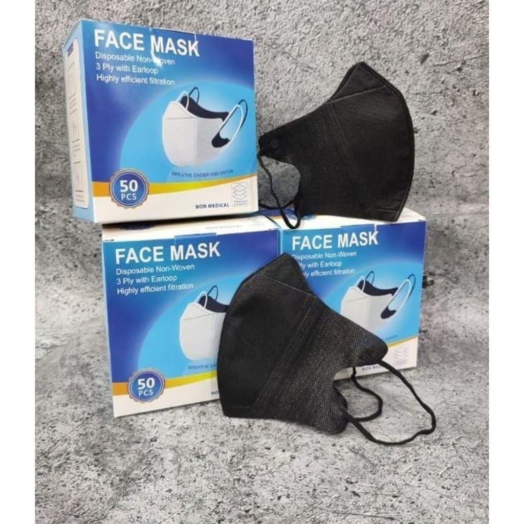 masker duckbill isi 50/ masker duckbill putih / masker duckbill hitam facemask isi 50 tebal tali kuat dan elastis ada garis hidung