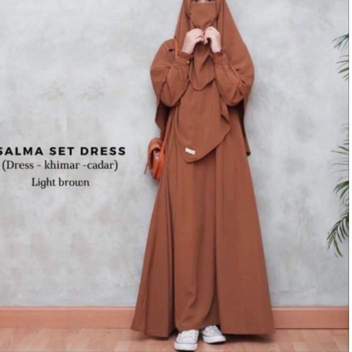 Stok Terbatas gamis set jilbab salma gamis syar'i polos gamis syari set  jilbab cadar