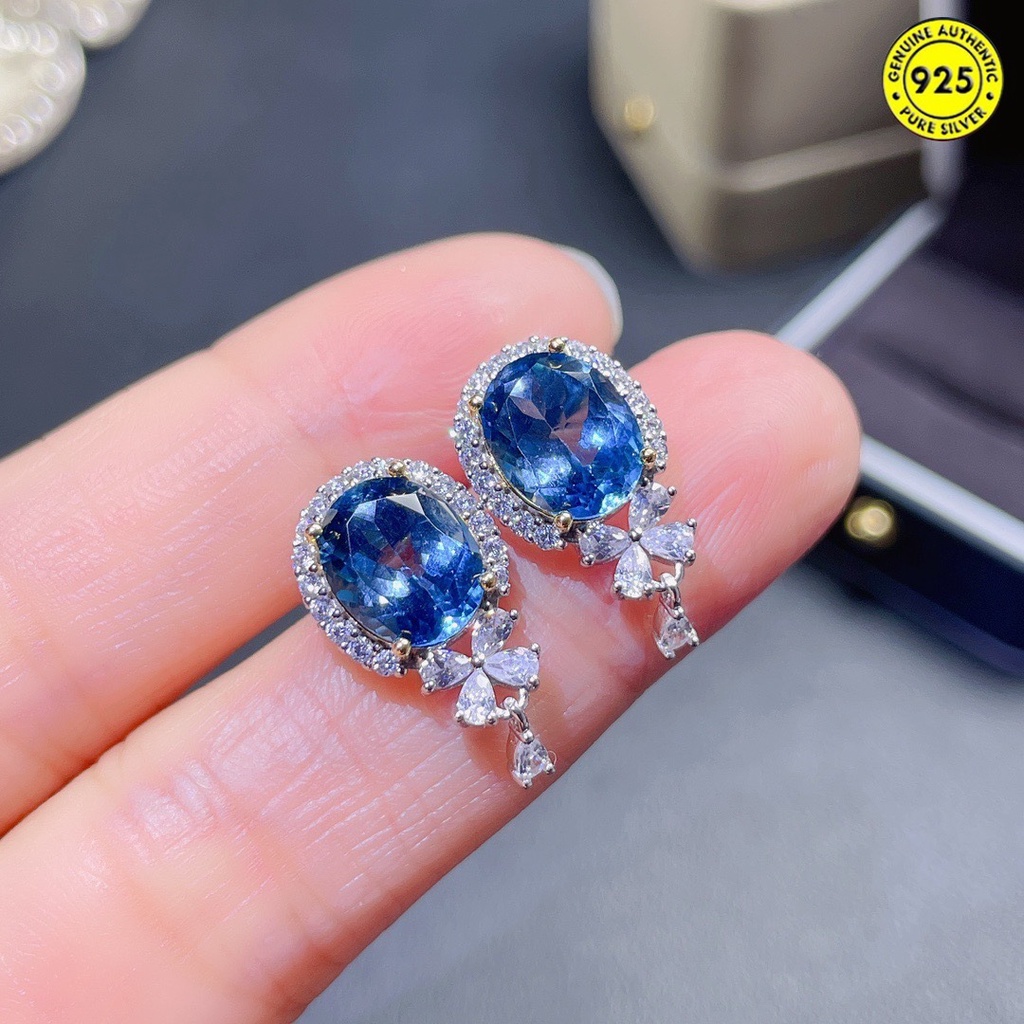 Anting Tusuk Batu Topaz Aquamarine Biru Natural Untuk Wanita