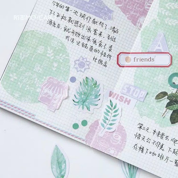 Sticker Mint Diary Watercolor Leaves Daun Scrapbook DIY Bujo Planner