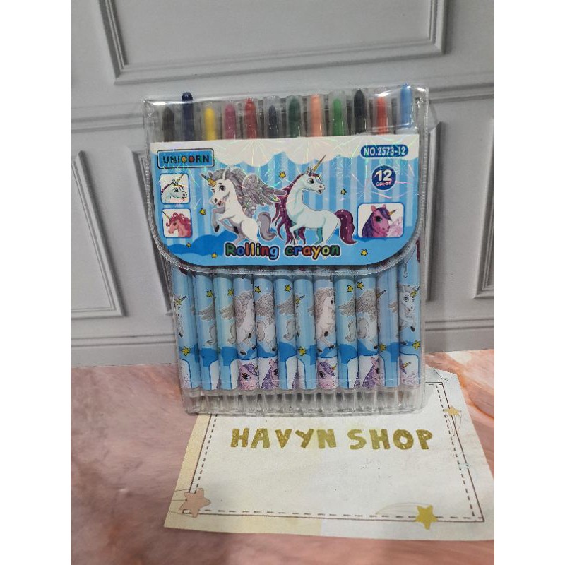 crayon putar panjang 12warna/krayon putar/rolling crayon/twist crayon/oil pastel-UNICORN