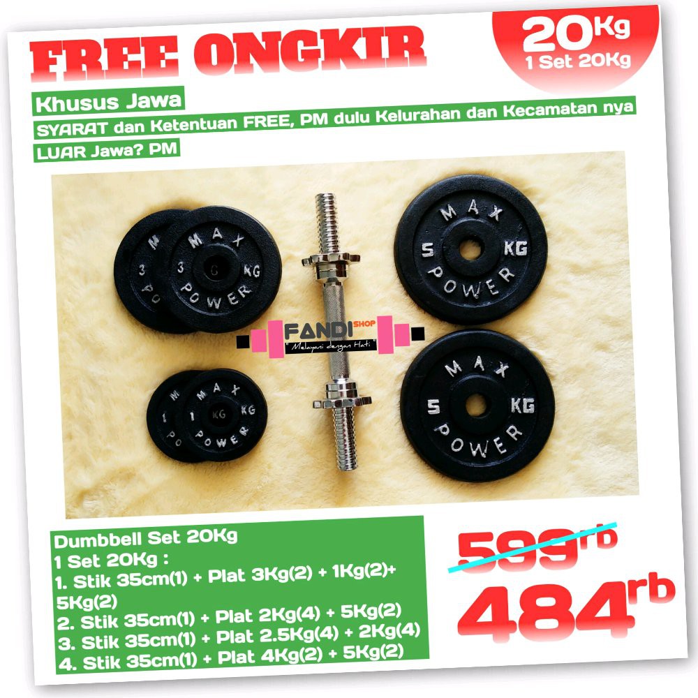 BARBEL 20KG   DUMBBELL 20KG   DUMBBELL SET 20KG   1 SET 20KG