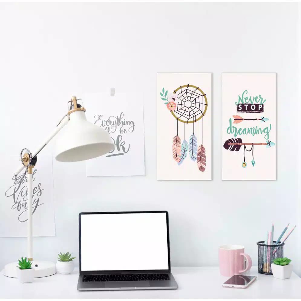 Hiasan Dinding Pigura Cantik Bohemian Gambar Bulu Angsa FREE Hook Kait