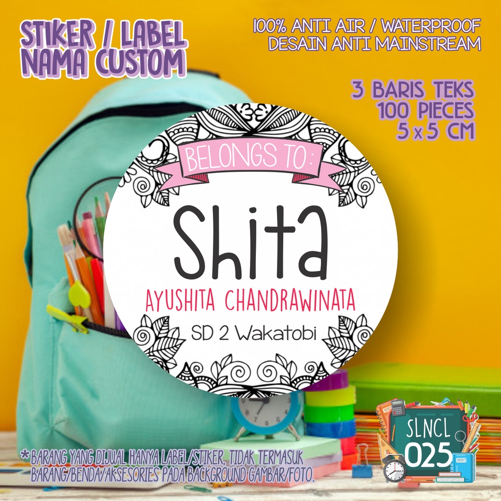 

stiker nama label anak perempuan dan laki laki murah waterproof custom SLNCL 025
