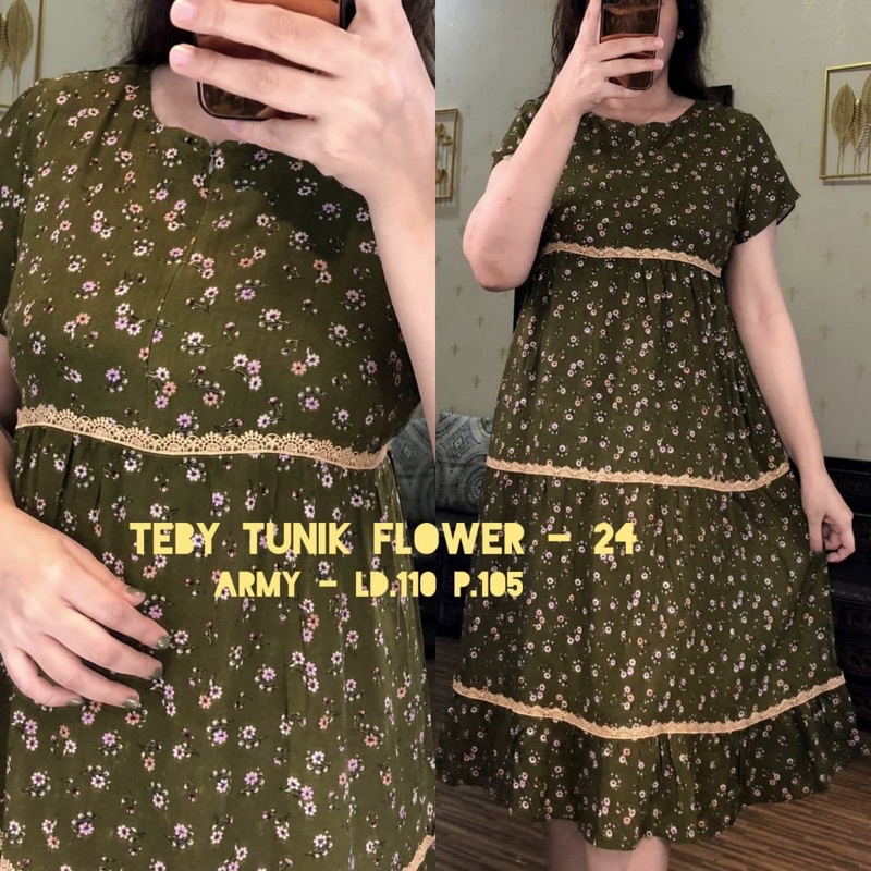 Daster arab Teby Tunik Flower-Army-kode 24
