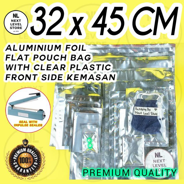 Aluminium Foil Pouch 32x45cm Flat Bag Clear Plastic Kemasan Premium