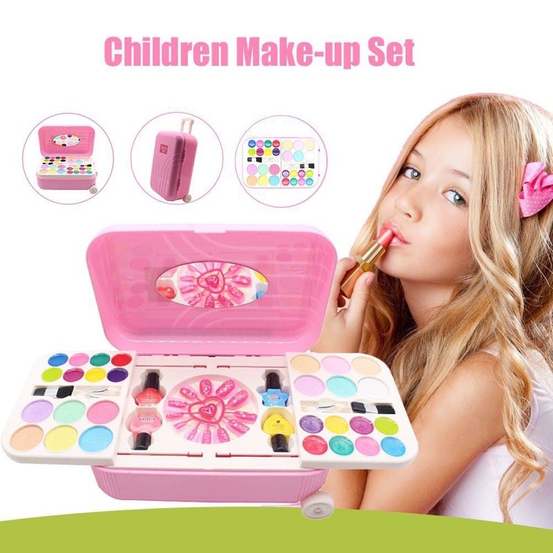 Mainan Anak Perempuan Make Up Tas Koper Nail Art Kosmetik Lipstick Eye Shadow Makeup Set SNI