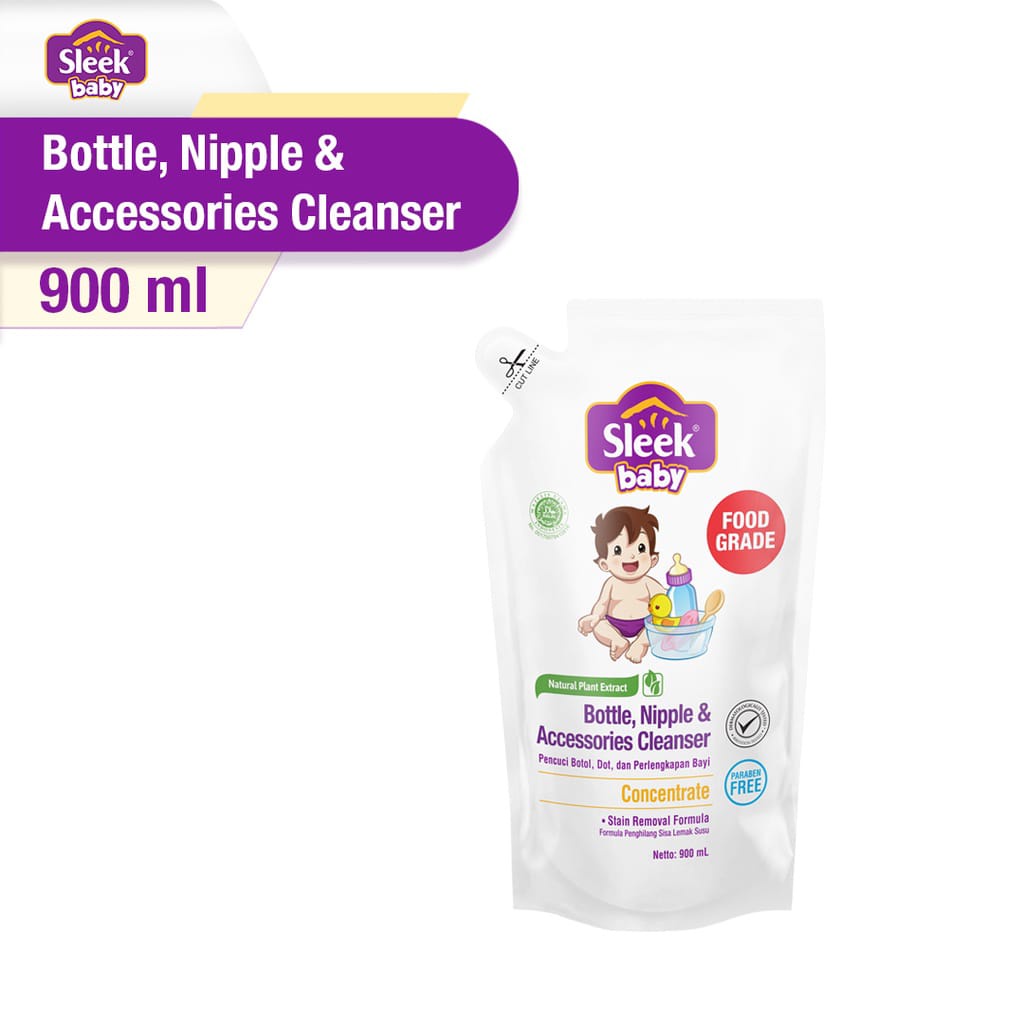 Sleek botol nipple, cleanser 900 ml refil