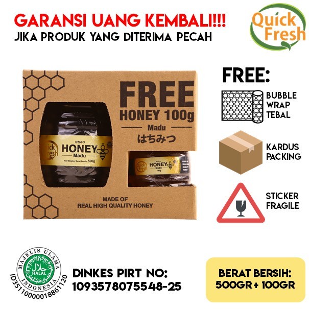 

✨COD✨ [PAKET BUNDLING] Quick Fresh Honey / Madu Murni 500GR + 100GR Jar