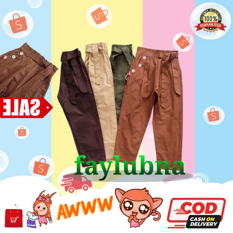 Linen Pants Kids 3-10 Tahun / Celana Katun Stricth Anak Perempuan / Linen Katun Strecth / Panta cotton Kids