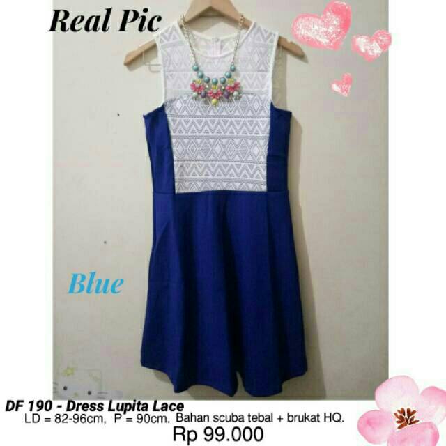 DRESS LUPITA LACE,  BAJU FASHION WANITA SCUBA IMPORT BERKUALITAS,  GAUN CASUAL