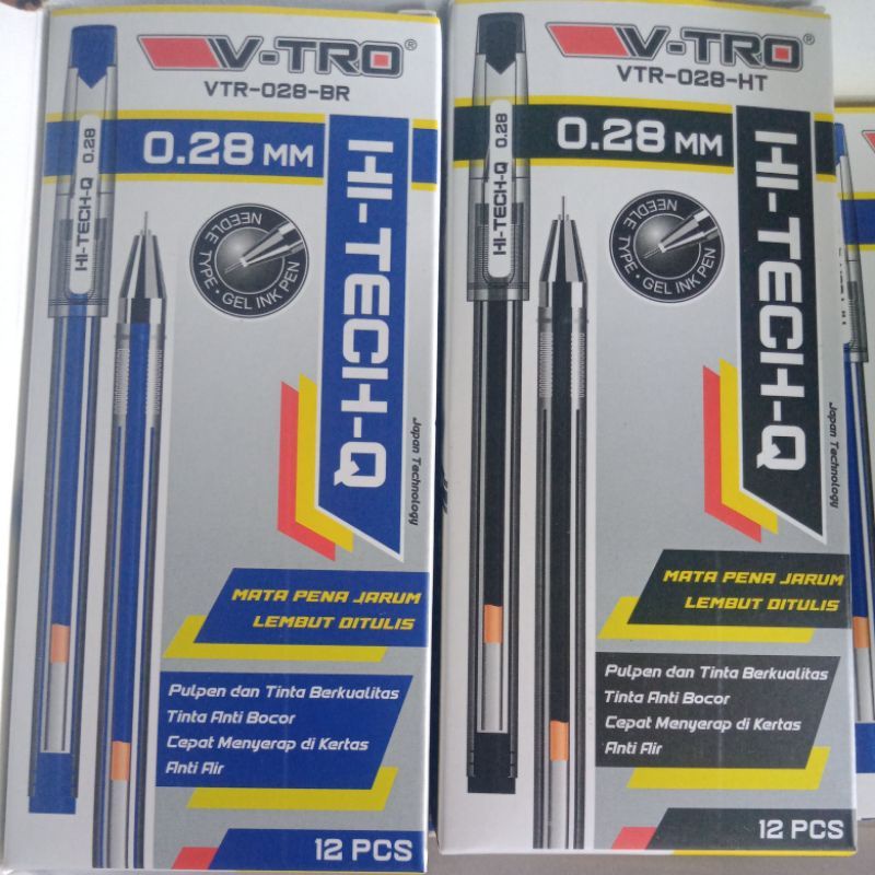 

Grosir [1 pak] pulpen HI-TECH V-tro 0.28mm isi 12 pcs tinta hitam biru/ pen gel hi-tech-Q Vtro