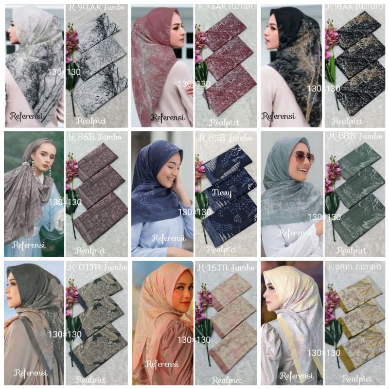 jilbab segi empat voal motif jumbo 130X130