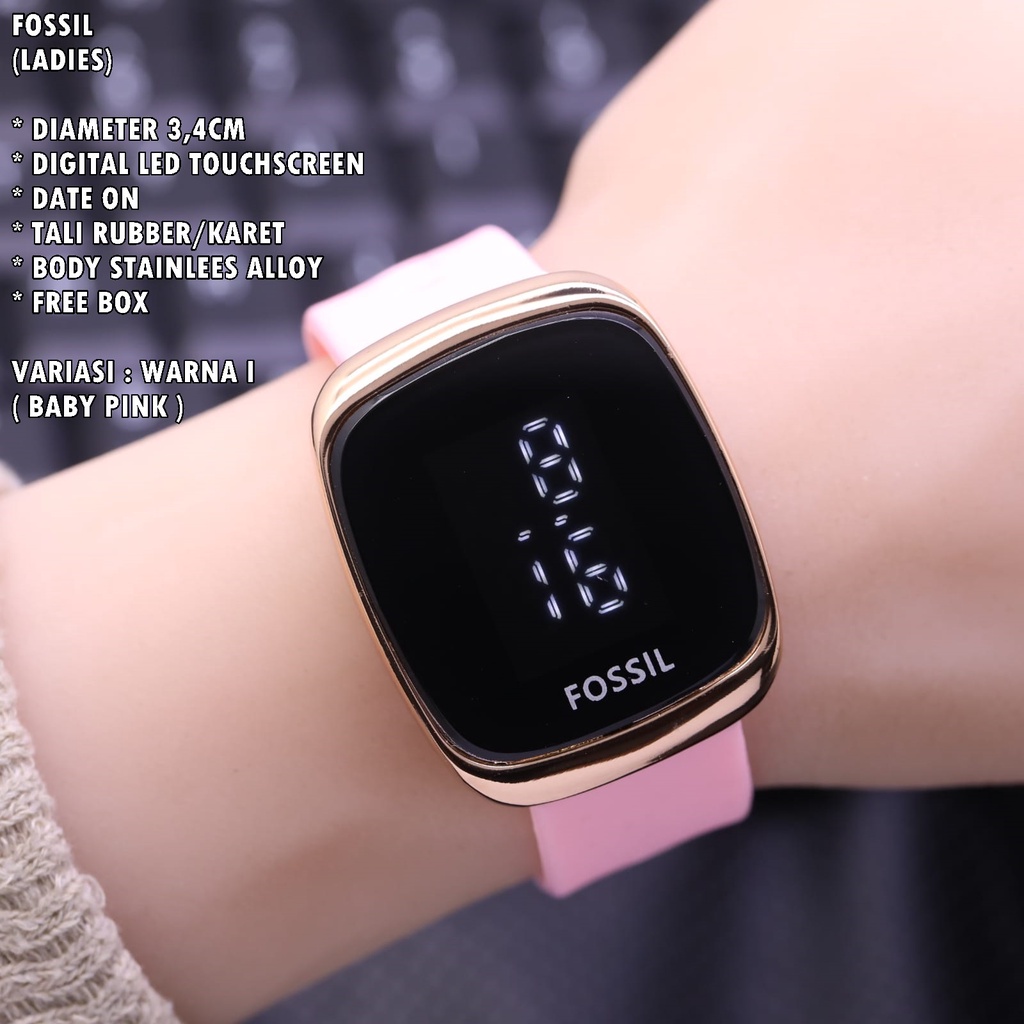 JAM TANGAN WANITA FASHION TALI RUBBER BODY SEGI LED TANGGAL AKTIF