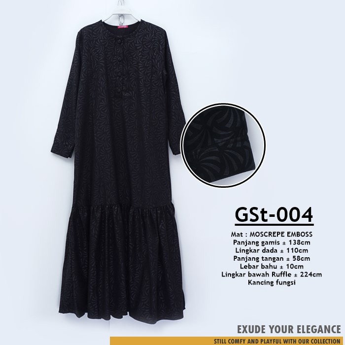 Gamis Ruffle / Gamis Rempel bahan Moscrepe Emboss