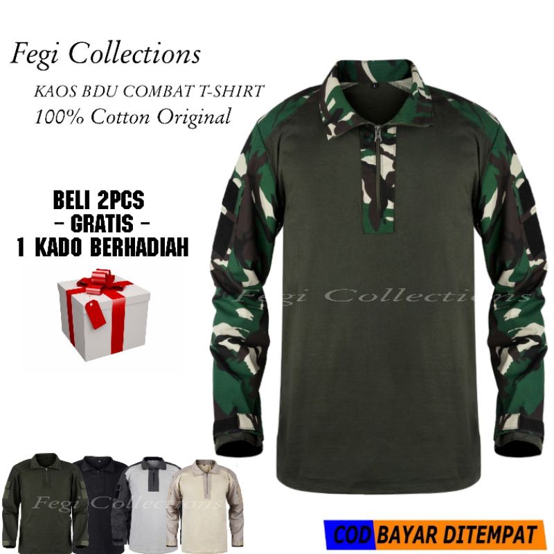 -- BELI 2pcs GRATIS 1KADO BERHADIAH -- Kaos Army Kaos BDU Tactical Lengan Panjang Berkerah Kaos Pria