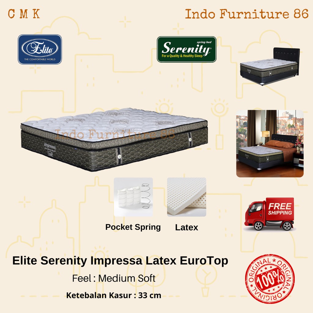 Kasur Elite Serenity Impressa Pocket Latex Eurotop / Matras / Spring Bed Elite Serenity