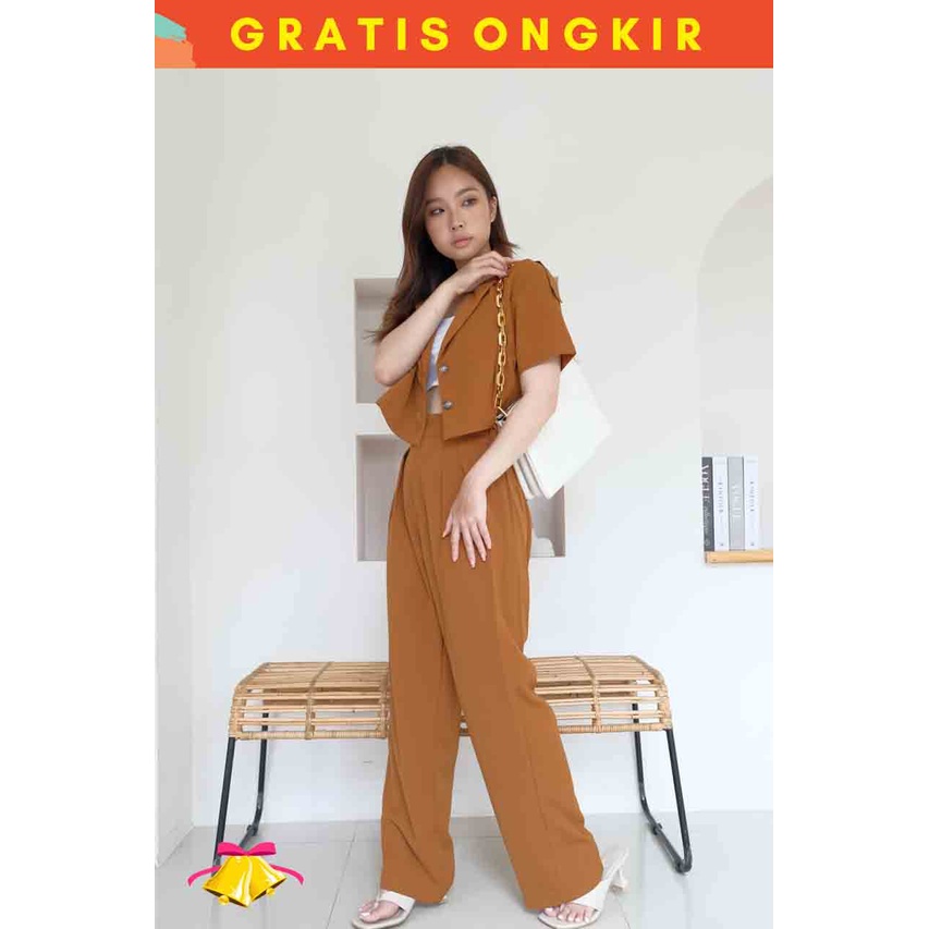 COTTONBELLS CASUAL JUMPSUIT WANITA YAKSHA BUTTON CROP SET PANTS (HK - JS 1803)-3