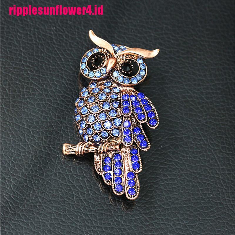 Bros Pin Bentuk Burung Hantu Warna Emas Aksen Berlian Imitasi Biru Gaya Vintage Untuk Pernikahan