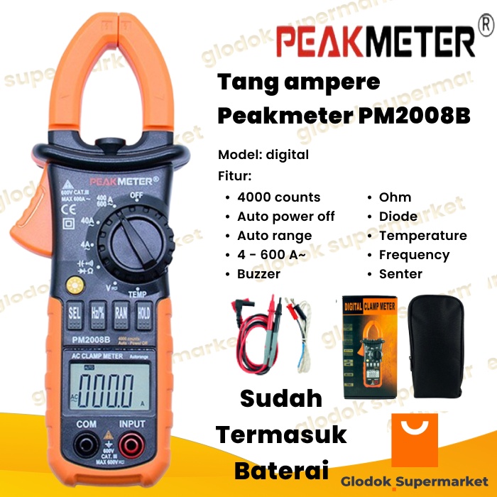 Tang Ampere Peakmeter PM2008B Digital AC Clamp Meter Peak Meter 4000 counts Autorange