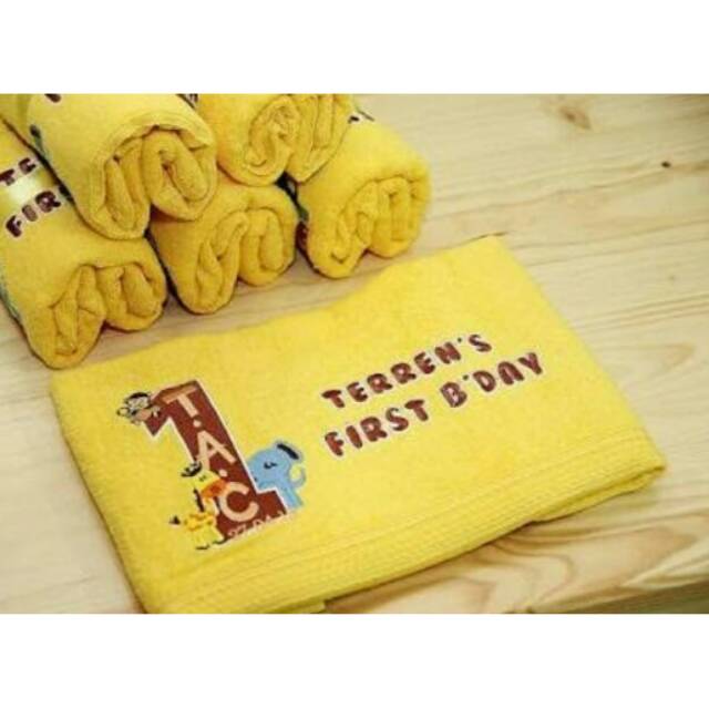 Souvenir Ulang Tahun Handuk Ukuran 50 x100 Bordir By Request