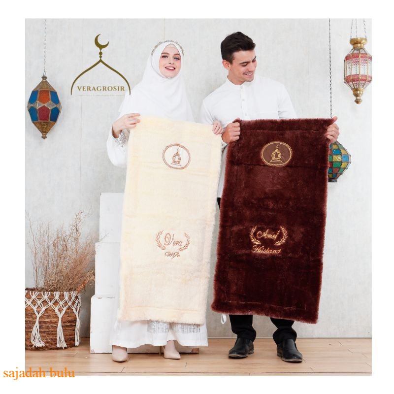 SAJADAH BULU RASFUR TRAVEL COUPLE BORDIR SAJADAH TURKI TIPIS EMPUK LEMBUT PAKET SESERAHAN BOX