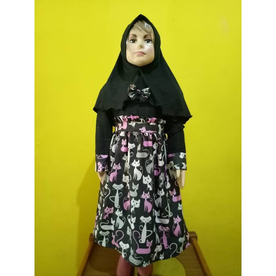 Gamis Katun Anak Motif Kucing Shopee Indonesia