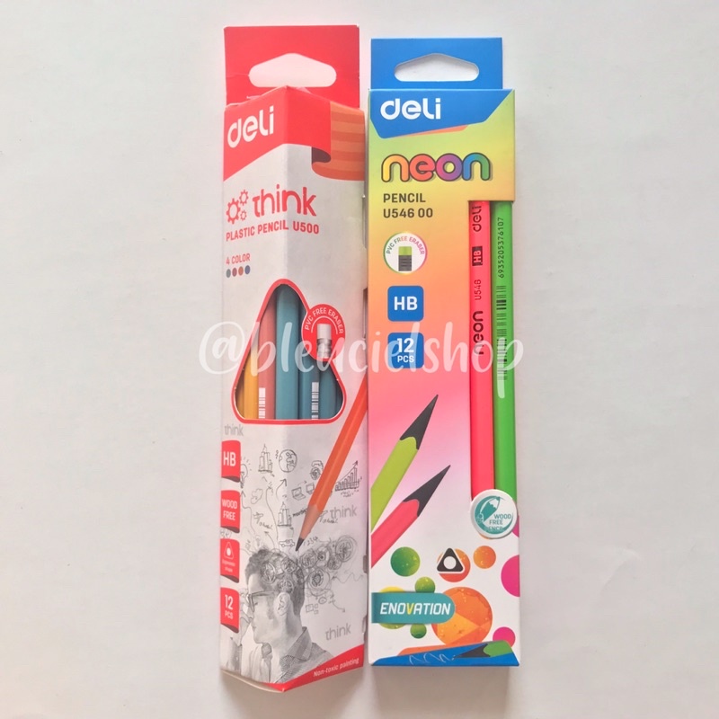 

Pensil HB Bebas Kayu dengan Penghapus Bebas PVC Neon Triangle U54600 Think Plastic Pencil U500 Deli