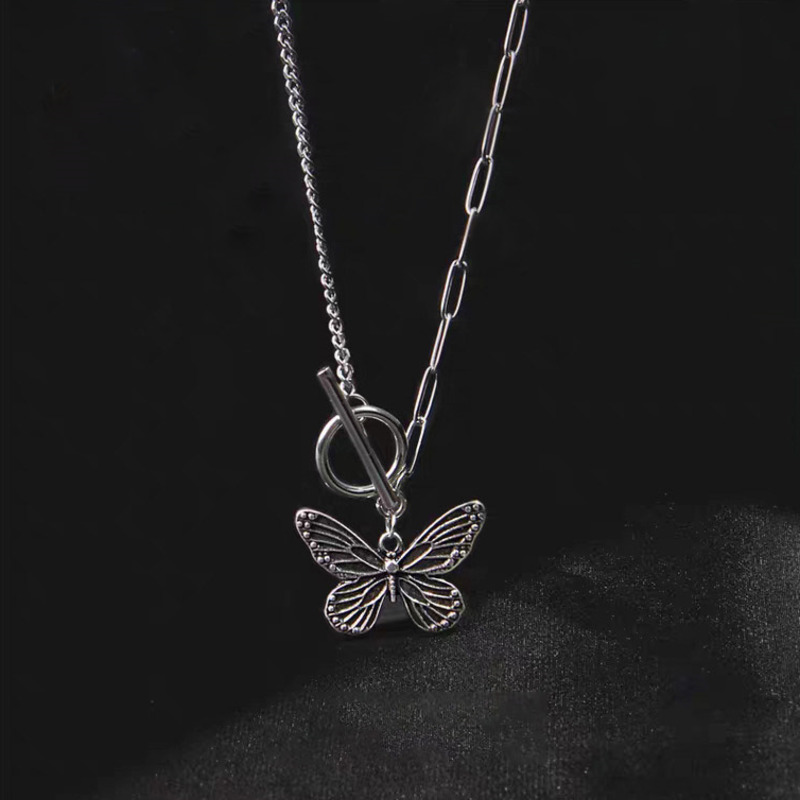 Butterfly Pendant Bracelet Retro Asymmetrical OT Necklace Clavicle Chain