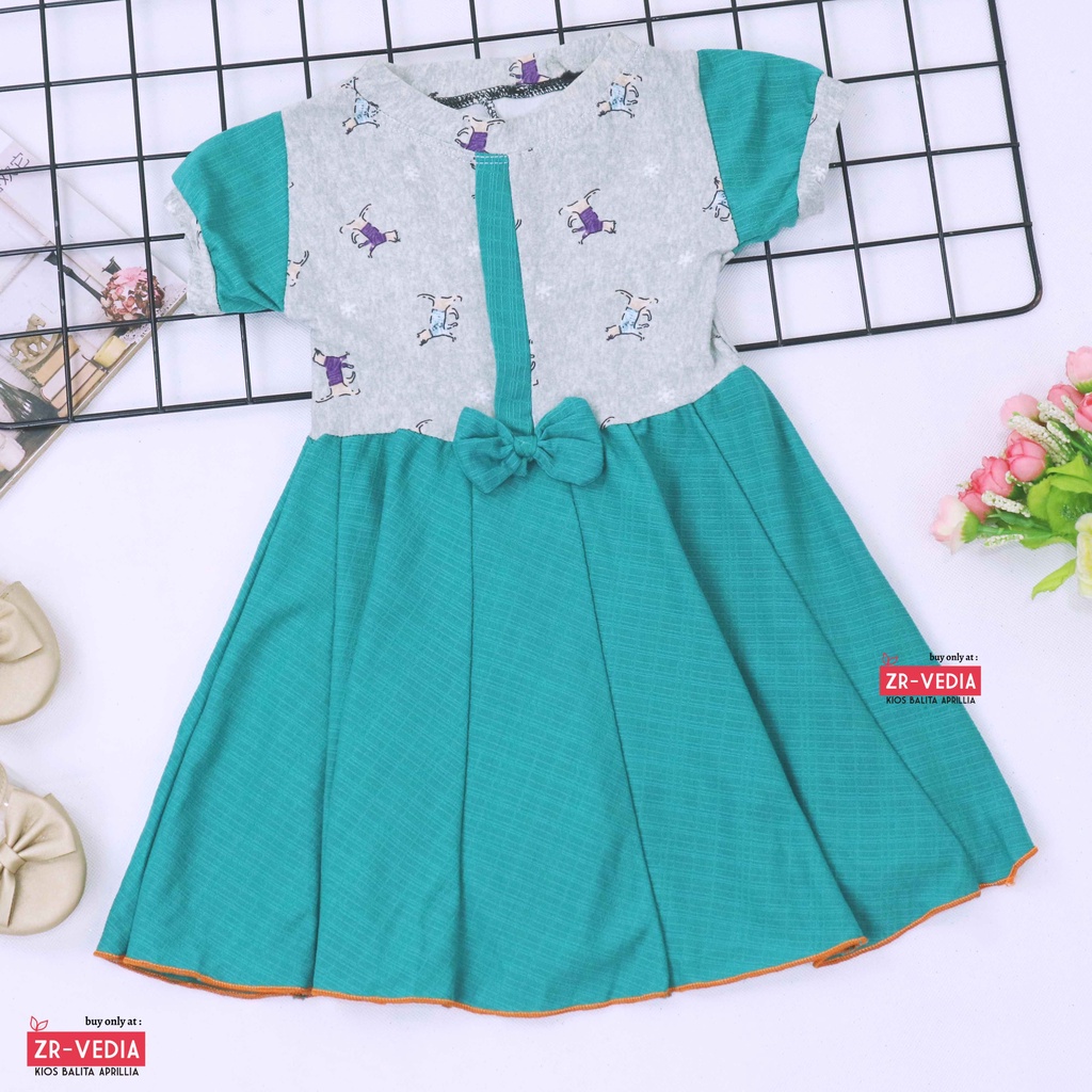 Dress Jasmine size 1-2 Tahun / Dres Balita Anak Perempuan Murah Baju Lengan Adem Motif Pita Grosir