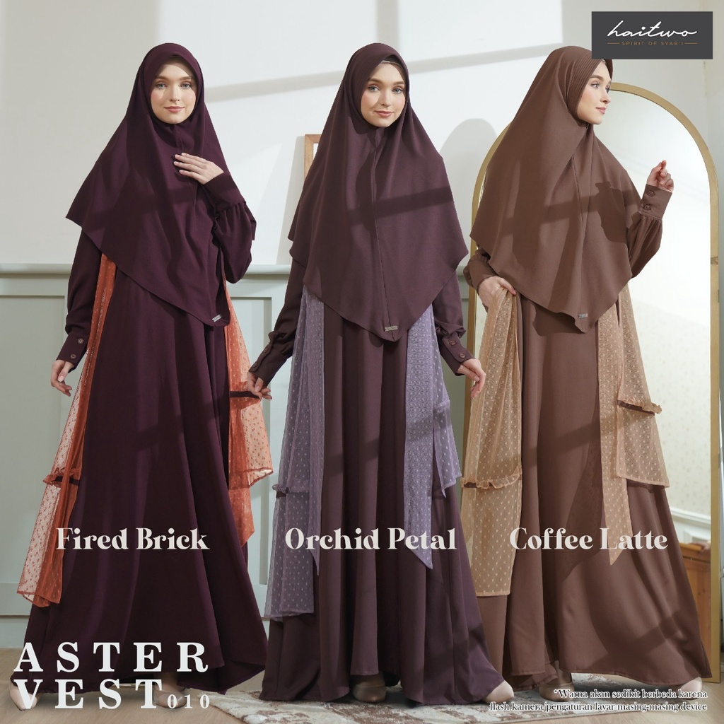 Haitwo Aster Vest 010 Gamis Syari set Hijab Bahan Stretch Mix Tulle Jubah Modern Muslimah OOTD