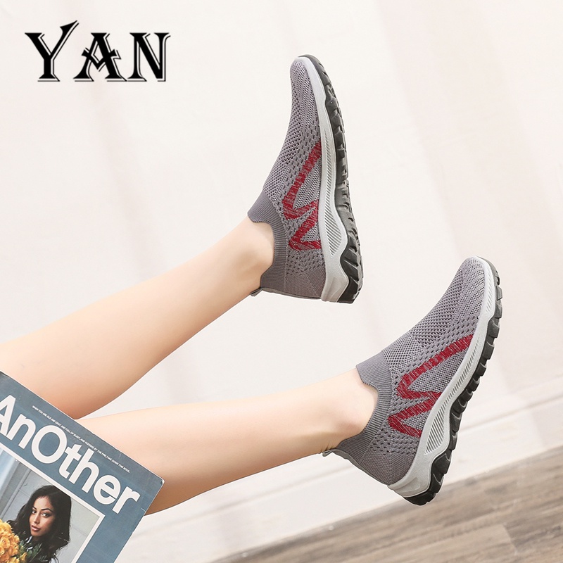 YAN Sepatu Sneakers Wanita Mode Kasual Sepatu Slip-On