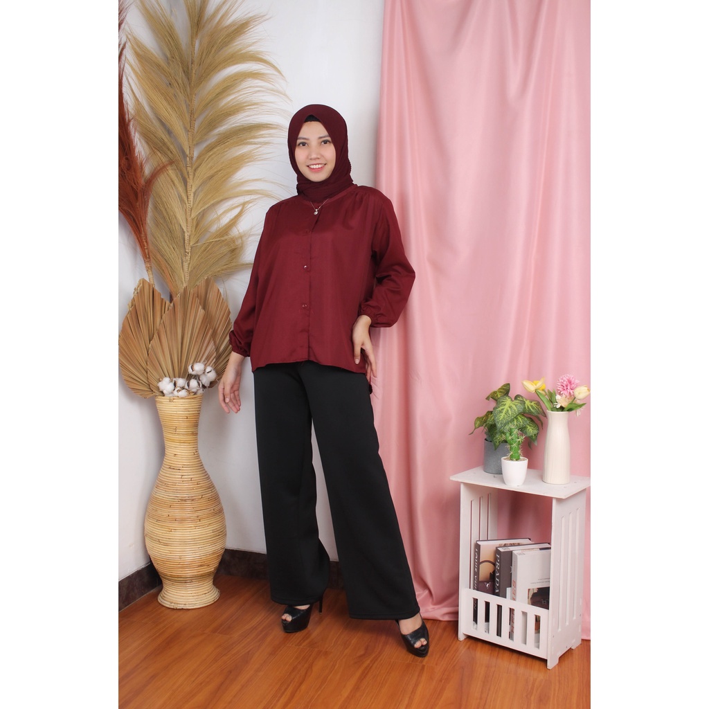 BEFAST - ZRX OOTD Blouse Wanita NIRE / Hanmi Top / Blouse Wanita / Blouse Kekiniaan Remaja Wanita / Blouse Lengan panjang / Blouse Polos Casual / Fashion wanita Kerja / Terlaris