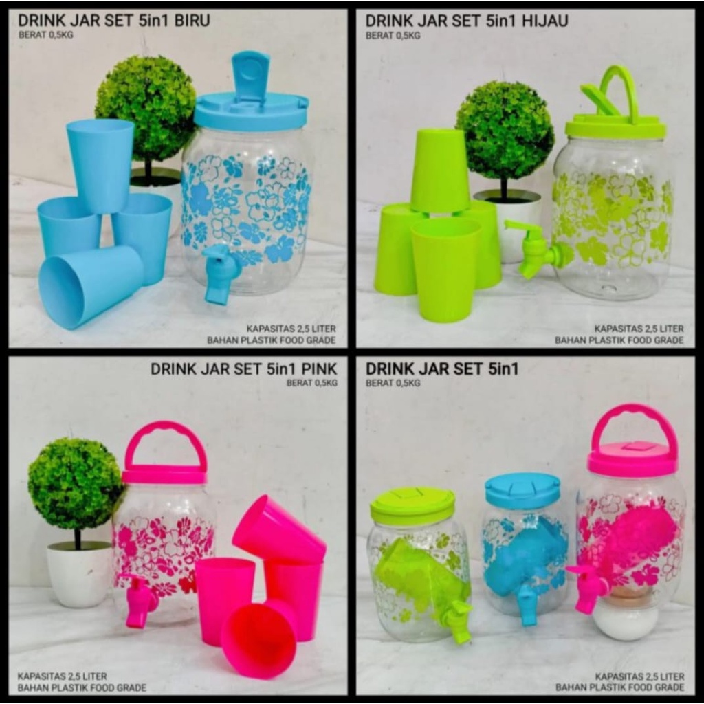 Drink Jar Set 5 In 1 - Dispenser Set Gelas - Peralatan Minum Set