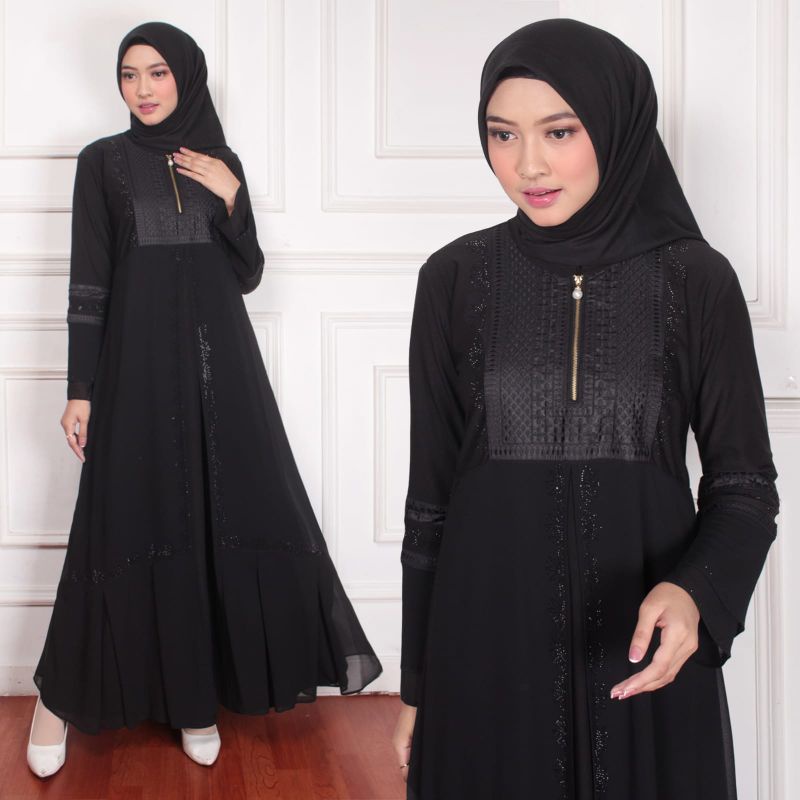 GAMIS ABAYA TURKEY LIPIT FULL HITAM