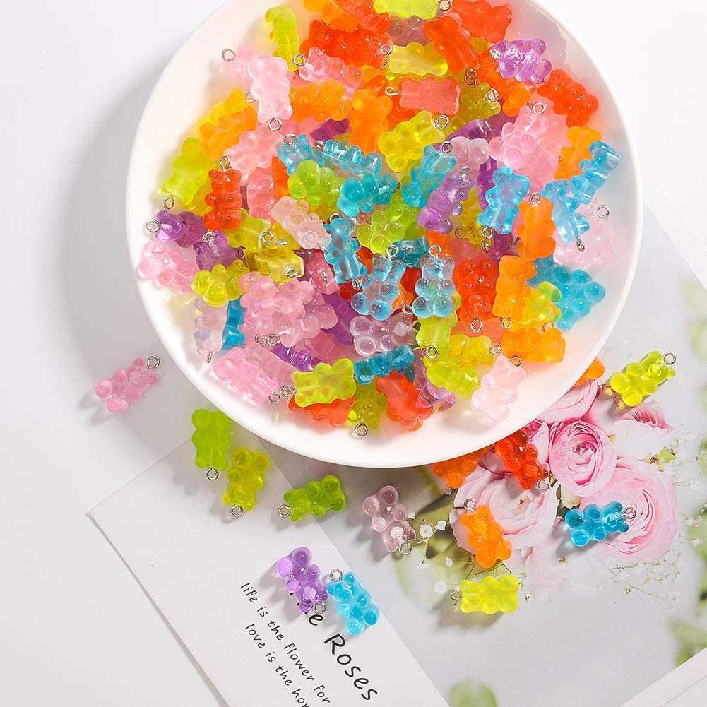 CHARMS Liontin Bentuk Gummy Bear Bahan Resin Warna Permen Untuk Membuat Perhiasan Gantungan Kunci/Gelang Diy