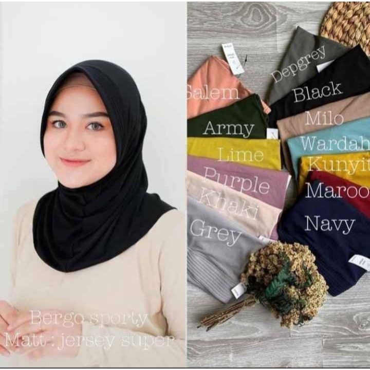 [Bisa COD] Bergo Sport Instant / Hijab Olahraga Bahan Jersey / Kerudung Instant Pet.