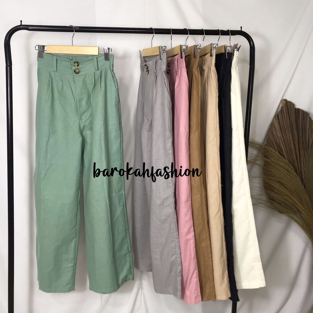 CELANA LINEN HIGHWAIST DOUBLE BUTTON/KOREAN STYLE FASHION/CELANA KULOT LINEN WANITA