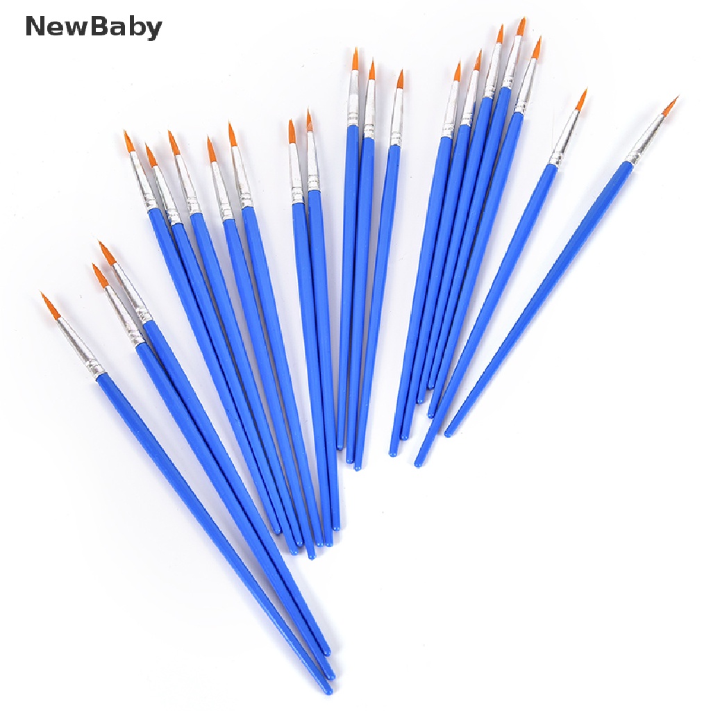 NewBaby 10Pcs Nylon Hair Artist Paint Brush Acrylic Watercolor Round Fine Hand Point Tip ID