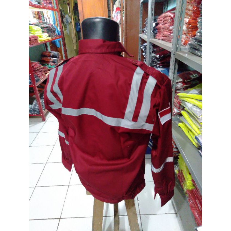 BAJU SAFETY MARON MAROON KANCING FREE LOGO K3 BENDERA SCOTLIGHT DOBLE