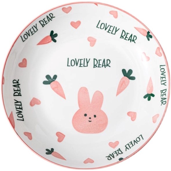 Piring Keramik Korea Motif Nanas/Strawberry/Pohon/Bunga Rose Pink Variasi 20cm-LOVELY BEAR 20CM