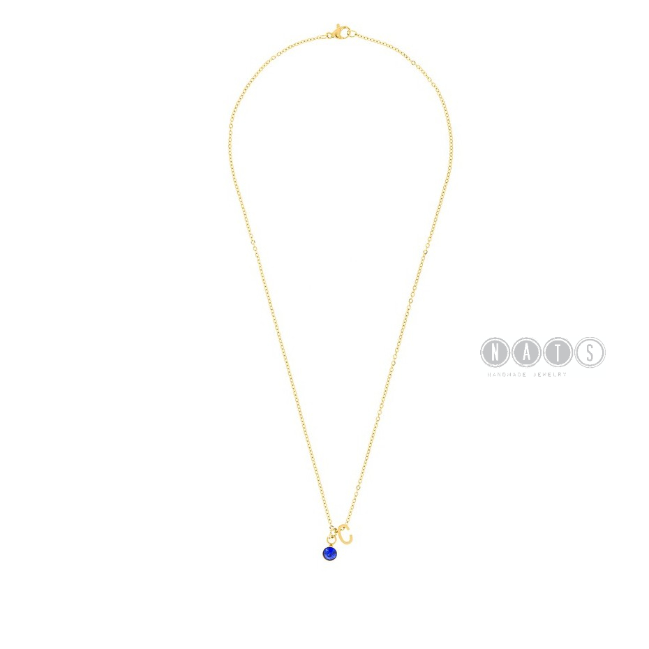 Nats Living: Kalung Huruf dan Birthstone Titanium Wanita Anti Karat, A-Z &amp; Jan - Dec