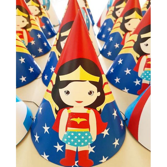 topi ulang tahun wonder woman / topi ultah wonder woman / topi kerucut wonder woman