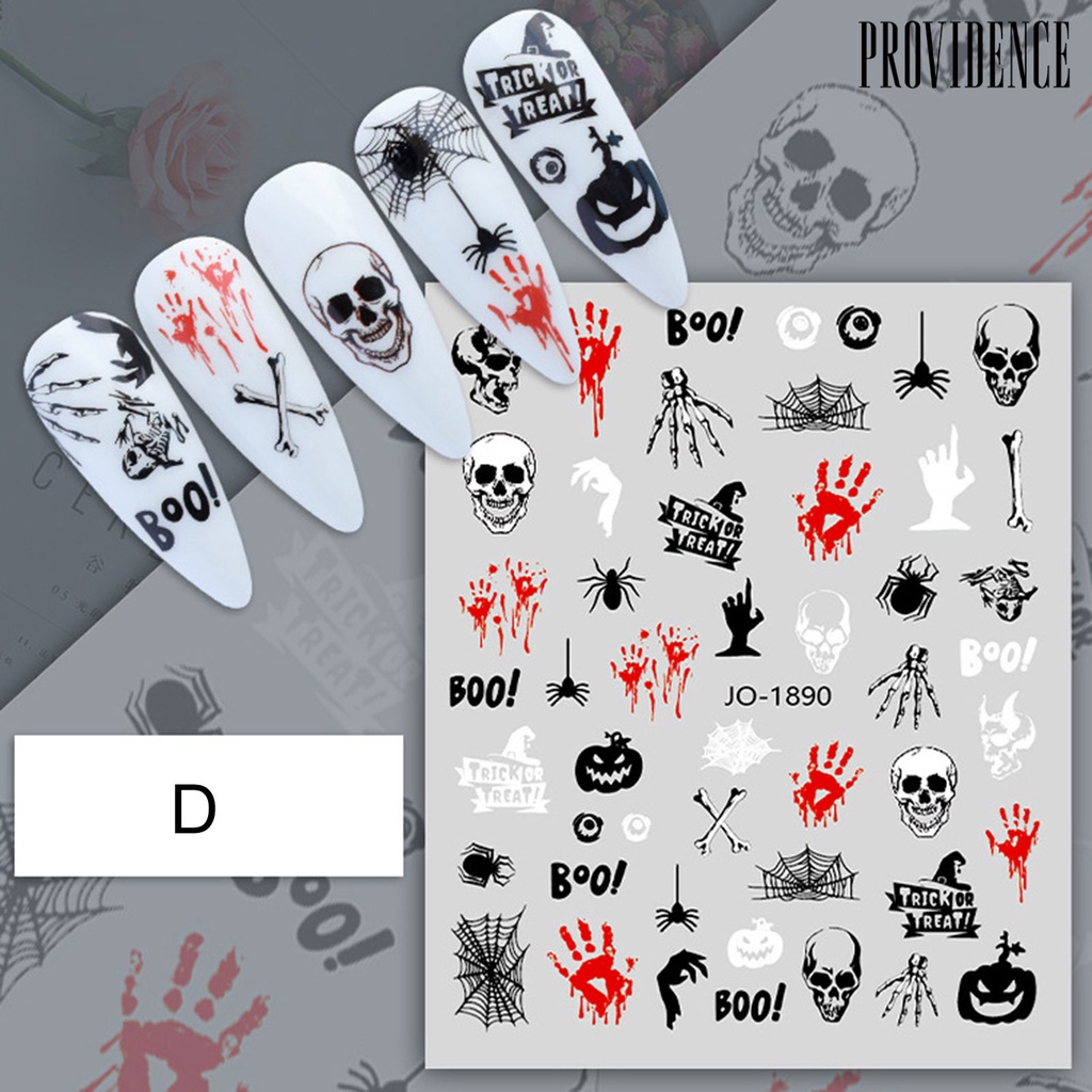 Providence Stiker Kuku Ultra Tipis Motif Kelelawar / Tengkorak Untuk Dekorasi Halloween